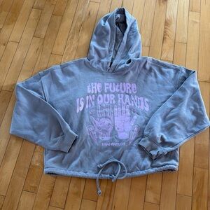 Divided Grey Cropped Graphic Hoodie
